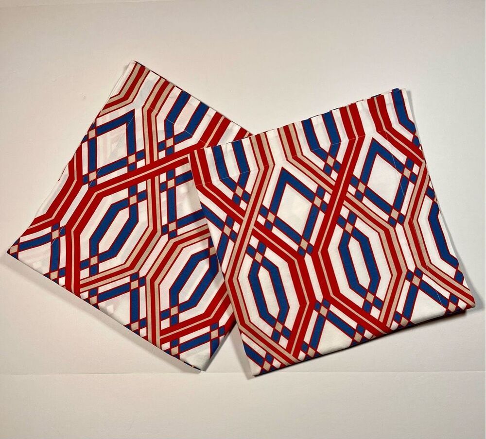Pottery Barn King Pillow Shams Set of 2 Geometric Red White Blue Cotton